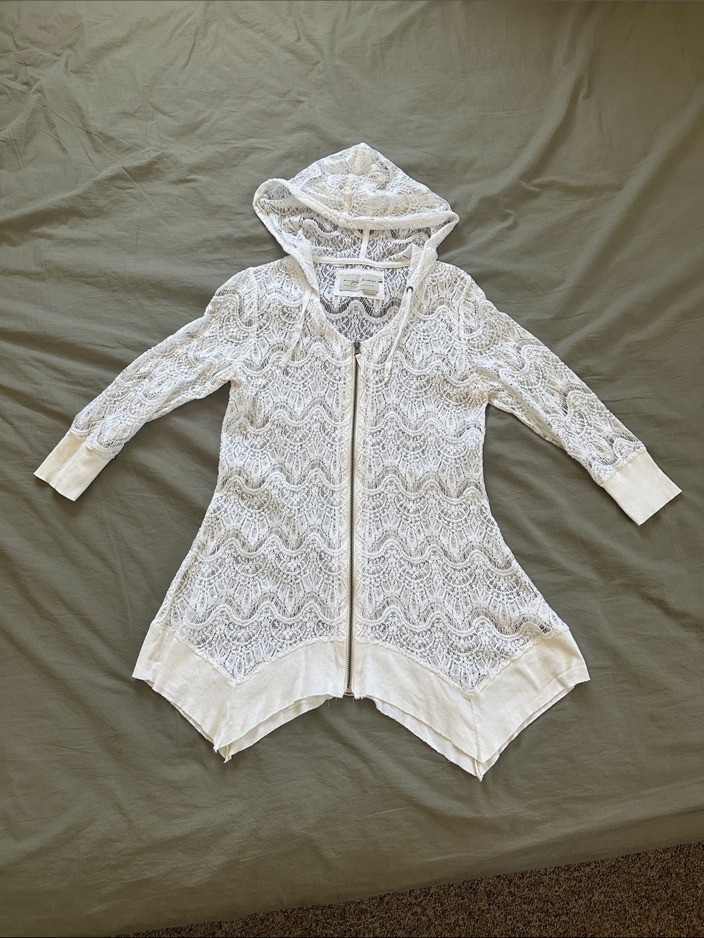 evy's tree White Lace Hooded Zip Cardigan